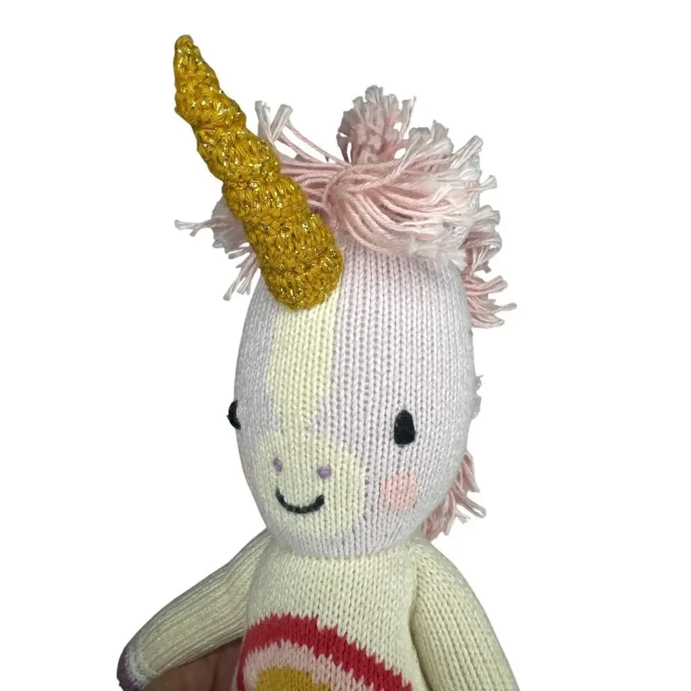 Cuddle + Kind Unicorn Stuffed Animal Handmade Peru Knit Rainbow Shirt 13